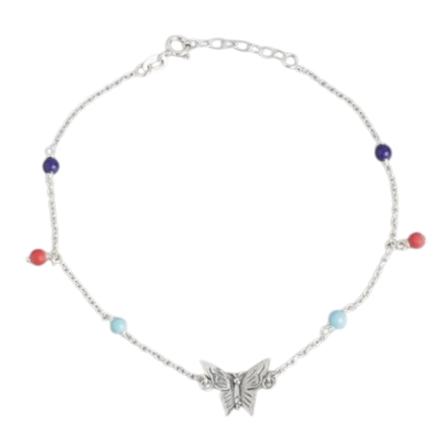 Rainbow Butterfly Rhodium Plated 925 Sterling Silver Anklet By Kesardeep Impex For Women